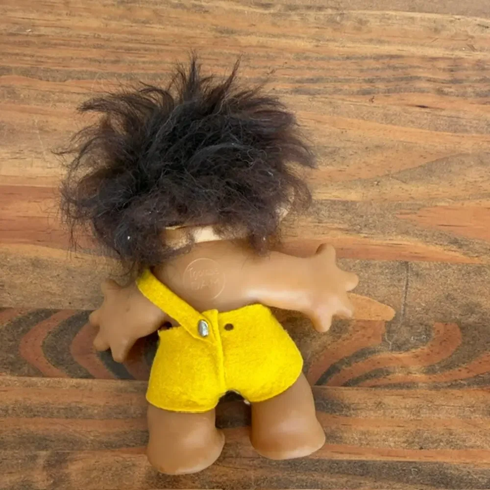 Vintage Thomas Dam Troll Doll Yellow Felt Pants Brown Hair - 6